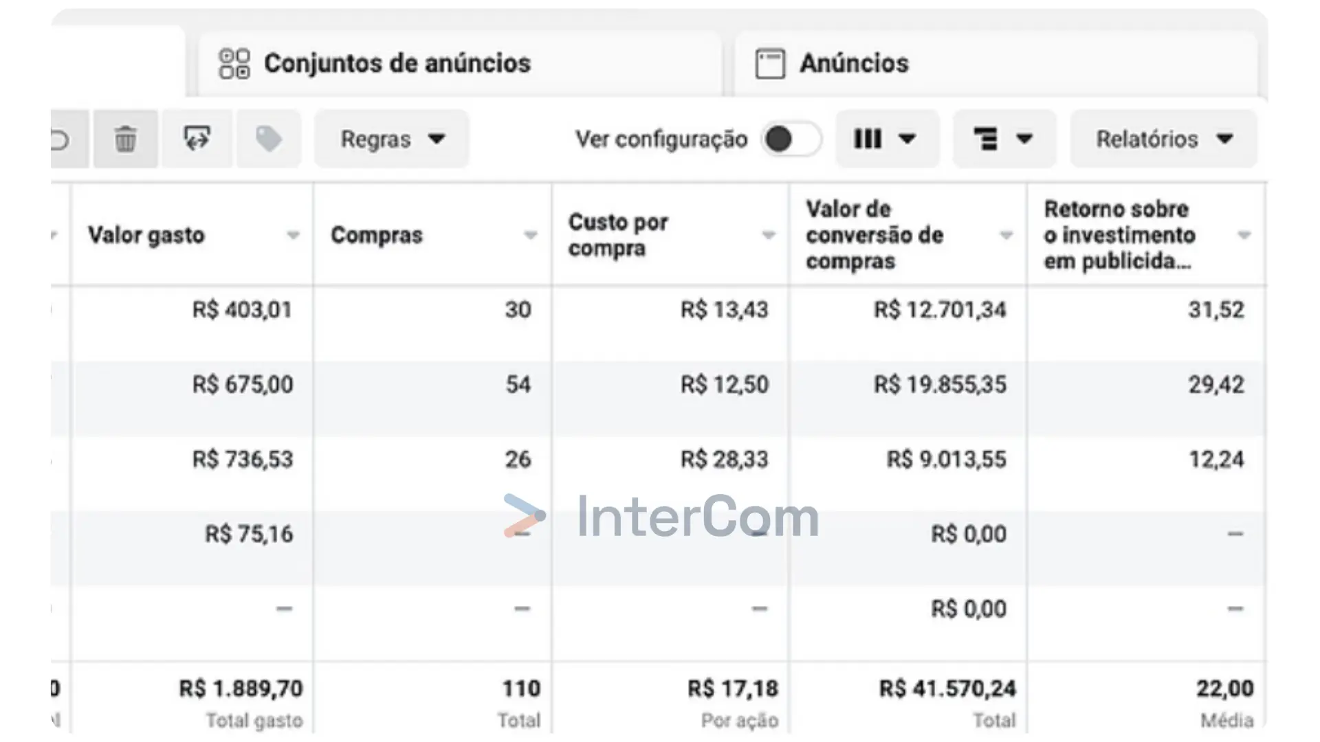 Detalhamento de anúncios com ROAS acima de 29