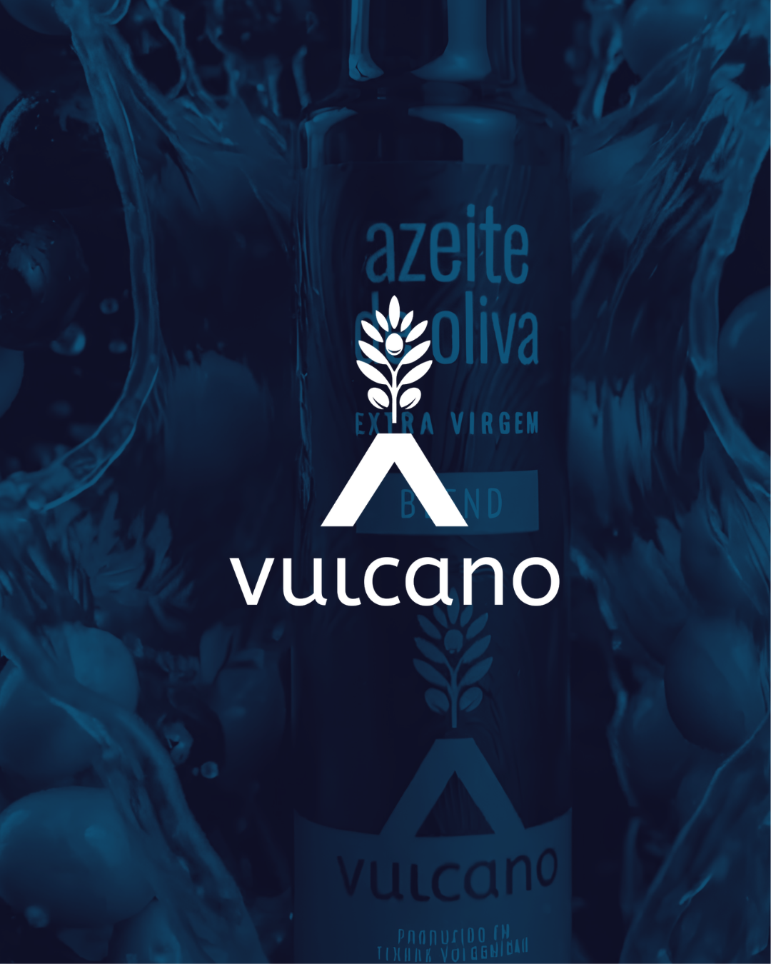Garrafa de azeite Vulcano com identidade visual da marca